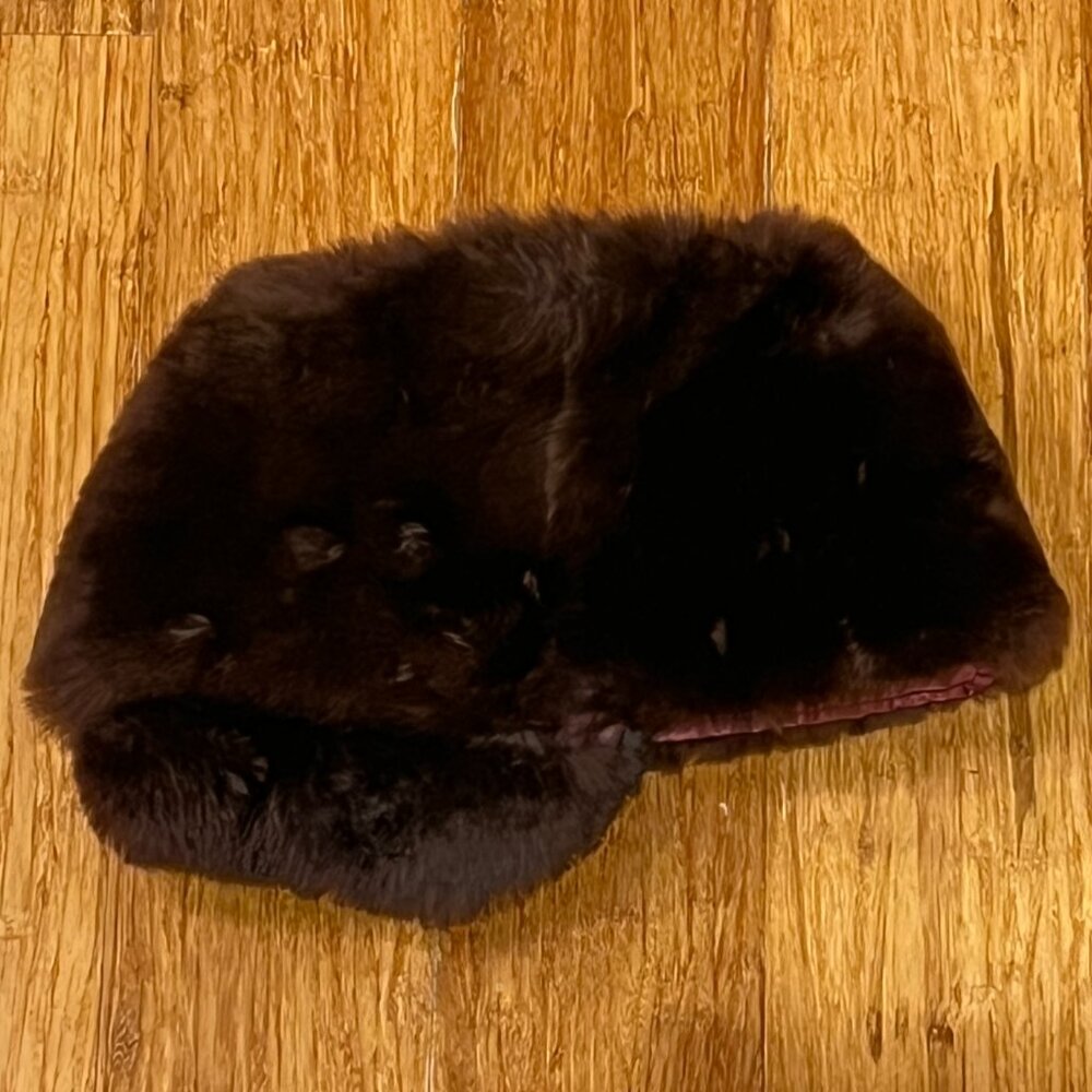 Vintage Beaver Fur Trapper Hat Canada Quilted Winter Ear Flaps Sz Large 50-60's